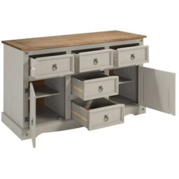 Large Grey Wash Pine Sideboard 2 Doors 5 Drawers Mexican Country Dresser - thumbnail 4