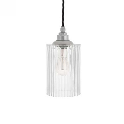 Henley Cylinde Petite Fluted Glass Pendant Light - Nickel - Se Home