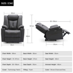 More4Homes Afton Electric Fabric Auto Recliner Armchair Gaming Usb Lounge Sofa Chair Charcoal - thumbnail 9