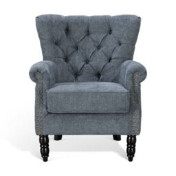 Tufted Denim Blue Accent Chair Liana With Black Wooden Legs - Small Living Room Fabric Armchair - thumbnail 2
