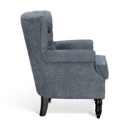 Tufted Denim Blue Accent Chair Liana With Black Wooden Legs - Small Living Room Fabric Armchair - thumbnail 4