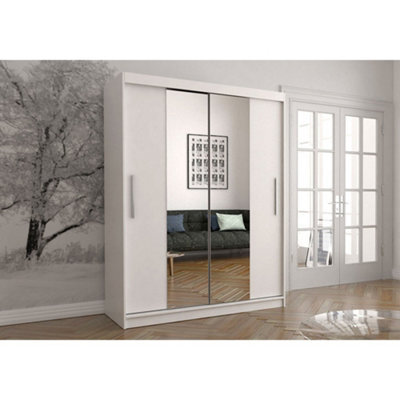 Arte Sleek White Mirrored Sliding Door Wardrobe - Modern Bedroom Storage Furniture (H)2000mm X (W)1500mm X (D)610mm - image 1