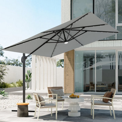 Thehotsale 3M Cantilever Parasol With Solar Led Lights And 360 Degree Rotation Patio Rectangle Offset Umbrella - image 1