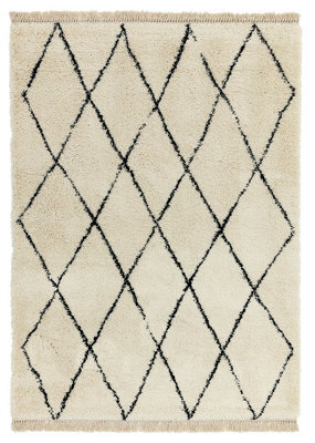 Modern Rug, Luxurious Bedroom Rug, Diningroom Rug, Easy To Clean Moroccan Rug, 35mm Cream Shaggy Rug-120Cm X 170Cm - image 1