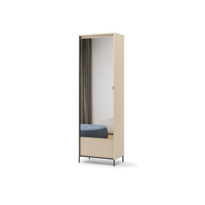 Arte Trend 1 Hallway Cabinet 65Cm - Beige & Black With Mirrored Door And Led Lighting - image 1