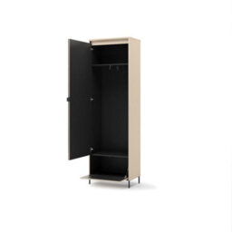 Arte Trend 1 Hallway Cabinet 65Cm - Beige & Black With Mirrored Door And Led Lighting - thumbnail 2