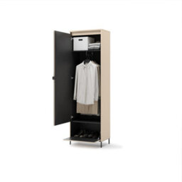 Arte Trend 1 Hallway Cabinet 65Cm - Beige & Black With Mirrored Door And Led Lighting - thumbnail 3