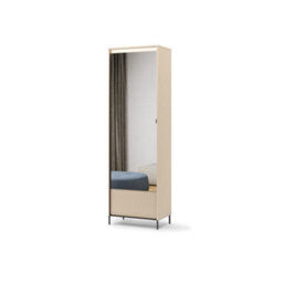 Arte Trend 1 Hallway Cabinet 65Cm - Beige & Black With Mirrored Door And Led Lighting - thumbnail 4