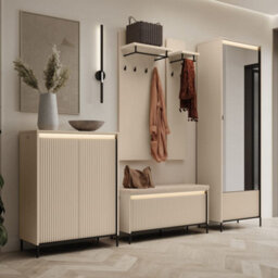 Arte Trend 1 Hallway Cabinet 65Cm - Beige & Black With Mirrored Door And Led Lighting - thumbnail 5