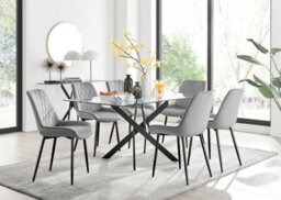Furniturebox Uk Leonardo Black Leg Glass Dining Table & 6 Grey Pesaro Black Leg Chairs - thumbnail 1