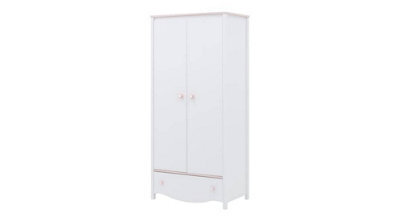 Arte Spacious Mia Hinged Wardrobe With Shelves And Drawer In White Matt & Pink (H)1860mm (W)850mm (D)510mm - Elegant Bedroom Organiser - image 1