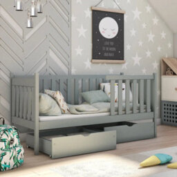 Arte Grey Pine Single Bed With Storage 90X190Cm - Safety Guardrail And Two Drawers - thumbnail 2