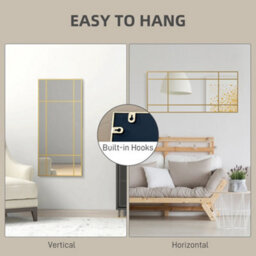 Homcom Window Style Vanity Mirror 110 X 50Cm Hanging Wall Mirror Gold Tone - thumbnail 5