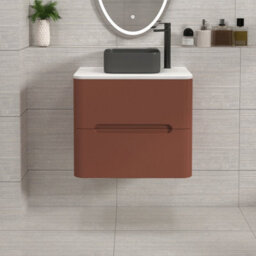 Royal Bathrooms Venice 600mm Terracotta Clay Wall Mounted Bathroom Countertop Vanity Unit 2 Drawer With Art Square Basin - thumbnail 1