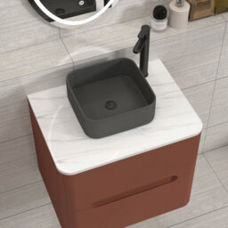 Royal Bathrooms Venice 600mm Terracotta Clay Wall Mounted Bathroom Countertop Vanity Unit 2 Drawer With Art Square Basin - thumbnail 6