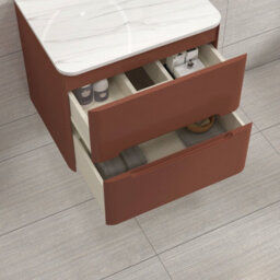Royal Bathrooms Venice 600mm Terracotta Clay Wall Mounted Bathroom Countertop Vanity Unit 2 Drawer With Art Square Basin - thumbnail 5