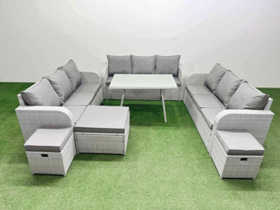 Fimous 12 Seat Outdoor Pe Rattan Garden Furniture With Cushions 3 Seater Sofa 3 Stool Light Grey - image 1