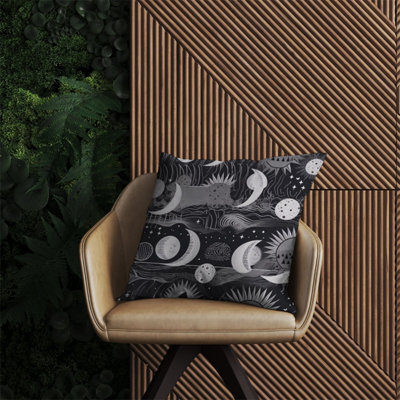 Warren Reed Designer Abstract Black White Moon And Sun Outdoor Cushion 60Cm X 60Cm
