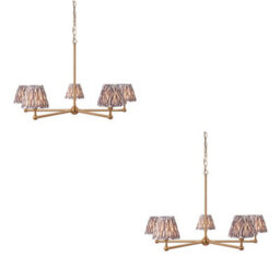 Loops Sophisticated 2 Pack Of Brushed Brass Pendant Lights With Pearl Grey Shades