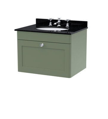 Balterley Swynnerton Traditional 1 Drawer Wall Hung Vanity Unit With Marble Basin, Satin Green, 600mm - image 1