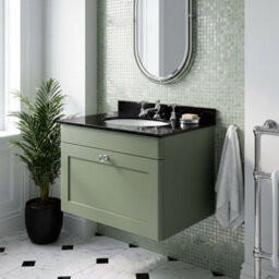 Balterley Swynnerton Traditional 1 Drawer Wall Hung Vanity Unit With Marble Basin, Satin Green, 600mm - thumbnail 2