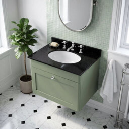 Balterley Swynnerton Traditional 1 Drawer Wall Hung Vanity Unit With Marble Basin, Satin Green, 600mm - thumbnail 3