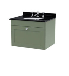 Balterley Swynnerton Traditional 1 Drawer Wall Hung Vanity Unit With Marble Basin, Satin Green, 600mm