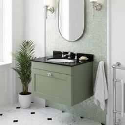 Balterley Swynnerton Traditional 1 Drawer Wall Hung Vanity Unit With Marble Basin, Satin Green, 600mm - thumbnail 4