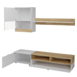 Roco Modern Modular Tv Wall Unit White And Golden Oak Finish With Stylish Storage Solutions Led Lights - thumbnail 3