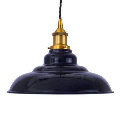 Navy Blue St Edmund's Painted Dome Pendant Light With Antique Gold Lamp Holder And Black Twisted Cable - Se Home - image 1