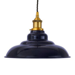 Navy Blue St Edmund's Painted Dome Pendant Light With Antique Gold Lamp Holder And Black Twisted Cable - Se Home - thumbnail 1