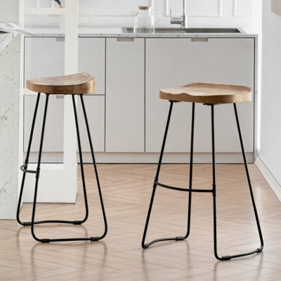 MH London Lara Set Of Two Saddle Seat Kitchen & Breakfast Bar Stools: Handmade Armless Solid Wood Bar Stool With Black Legs For Dining Room - image 1