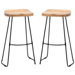MH London Lara Set Of Two Saddle Seat Kitchen & Breakfast Bar Stools: Handmade Armless Solid Wood Bar Stool With Black Legs For Dining Room - thumbnail 3