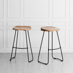 MH London Lara Set Of Two Saddle Seat Kitchen & Breakfast Bar Stools: Handmade Armless Solid Wood Bar Stool With Black Legs For Dining Room - thumbnail 2
