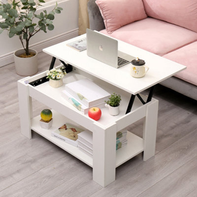 Furniturehmd Wooden Lift Up Coffee Table With Storage Compartment And Shelf Tea Table Desk For Living Room,office - image 1