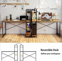 Hygrad Built to Survive 4 Tier Industrial Look Wooden Reversible Computer Study Writing Table Desk Work Station For Pc Desktop With Uk Sockets & Usb Ports - thumbnail 5