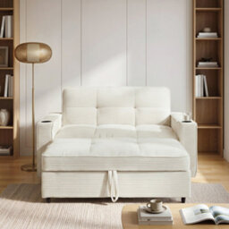 Btm 2 Seater Sofa Bed With 7-Colour Led Lights, Corduroy Upholstery, Foam Cushions, Cup Holders, Storage And Pull-Out Sleeper - thumbnail 3
