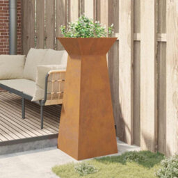 Berkfield Modern Garden Pillar Planter With Bowl 40X40X100 Cm Weathering Steel - thumbnail 4
