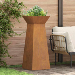 Berkfield Modern Garden Pillar Planter With Bowl 40X40X100 Cm Weathering Steel - thumbnail 2