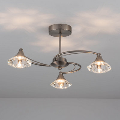 Harper Living 3 Light Semi-Flush Ceiling Light, Satin Nickel Finish, Clear Glass Shades, G9 Bulb Cap - image 1