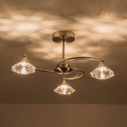 Harper Living 3 Light Semi-Flush Ceiling Light, Satin Nickel Finish, Clear Glass Shades, G9 Bulb Cap - thumbnail 2
