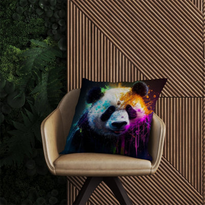 Warren Reed Designer Panda Face Splashart Colourful Outdoor Cushion 60Cm X 60Cm