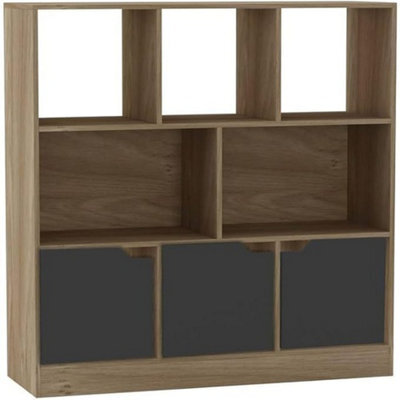 Urbn-Living Urbnliving Asymmetrical 8 Cube Oak Bookcase Freestanding Storage Unit With 3 Plain Doors - Black - image 1