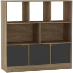 Urbn-Living Urbnliving Asymmetrical 8 Cube Oak Bookcase Freestanding Storage Unit With 3 Plain Doors - Black