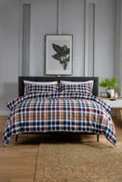 The Lyndon Company Tlc Newbury Check Printed Brushed 100% Cotton Bedlinen Duvet Set - thumbnail 1