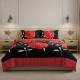 Reversible Floral Duvet Set Elegant Flower Stripe Pattern Bedding For Home Decor Red