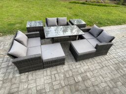 Fimous Wicker Pe Rattan Garden Furniture Sets Outdoor Lounge Sofa Set With Oblong Dining Table Double Seat Sofa 2 Big Footstool - thumbnail 2