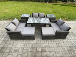 Fimous Wicker Pe Rattan Garden Furniture Sets Outdoor Lounge Sofa Set With Oblong Dining Table Double Seat Sofa 2 Big Footstool - thumbnail 1