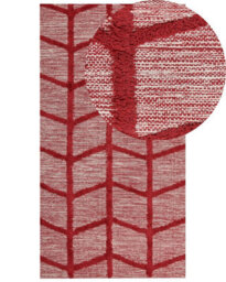 Wyld And Coco Red Cotton Area Rug 80 X 150 Cm - Hand-Tufted Low-Pile Geometric Boho Rug - thumbnail 3