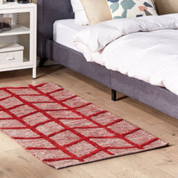 Wyld And Coco Red Cotton Area Rug 80 X 150 Cm - Hand-Tufted Low-Pile Geometric Boho Rug - thumbnail 2